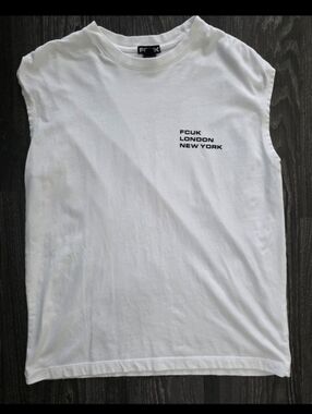 French Connection FCUK  Logo Muscle Tee | White Unisex Graphic Top Sz xs